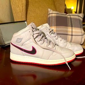 Grey/ black Air Jordan mid, sized 6.5y, worn 4 or 5 times indoors.